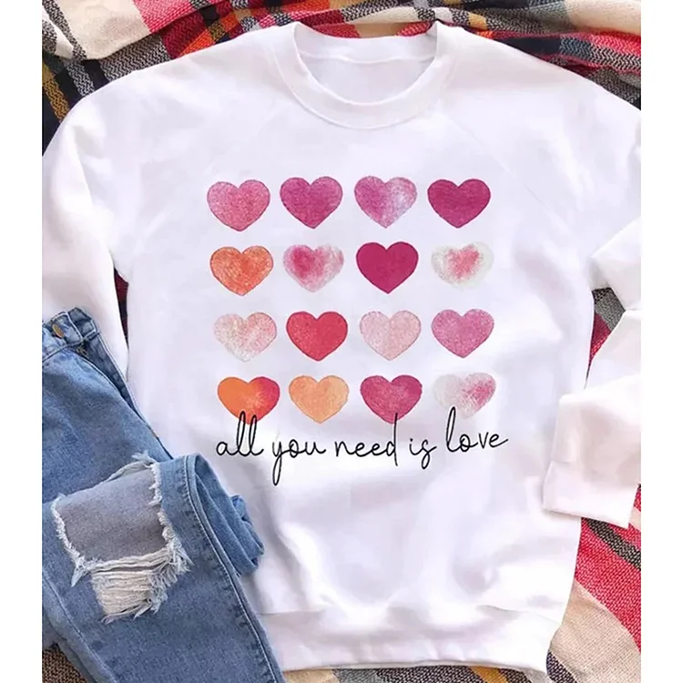 All You Need Is Love Hearts Letters Printed Long Sleeve Sweatshirt