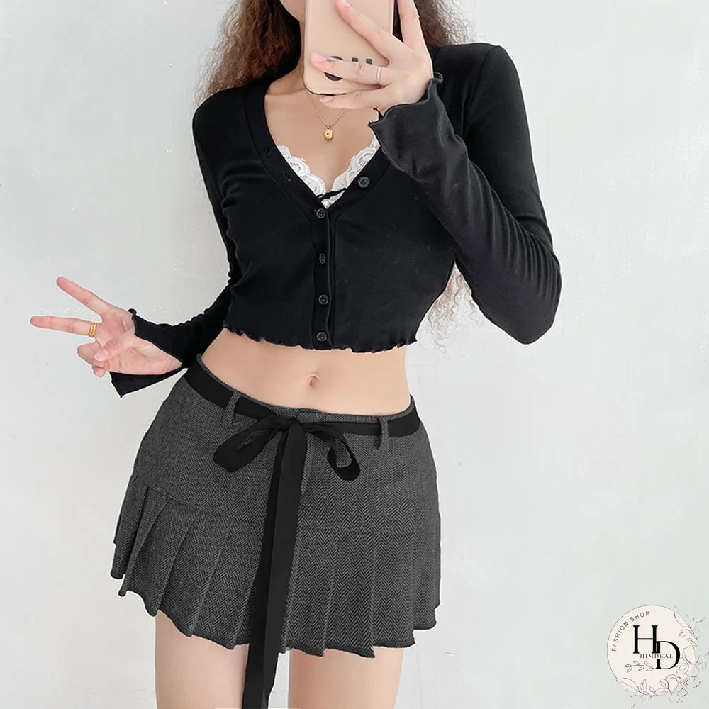 Y2k Fairycore T Shirt Women Grunge Aesthetic Lace Patchwork Long Sleeve Crop Top Korean Fashion Tee Streetwear