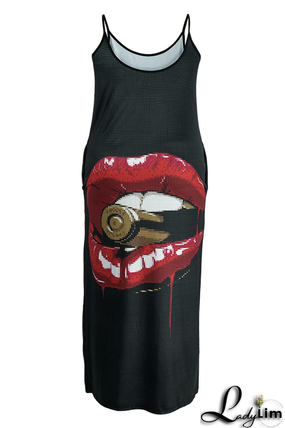 White Red Fashion Sexy Print Backless V Neck Sling Dress