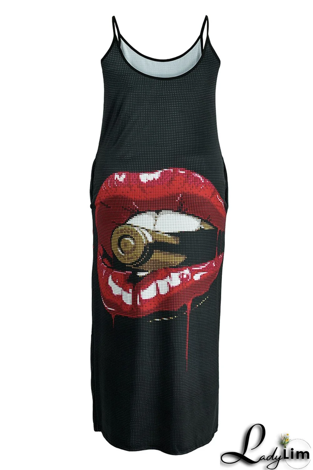 White Red Fashion Sexy Print Backless V Neck Sling Dress