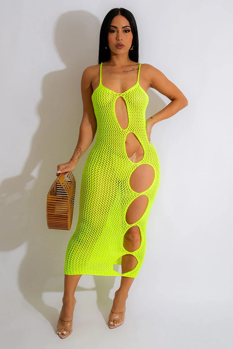 Crochet Cut Out Cami Bodycon Cover Ups Beach Midi Dresses