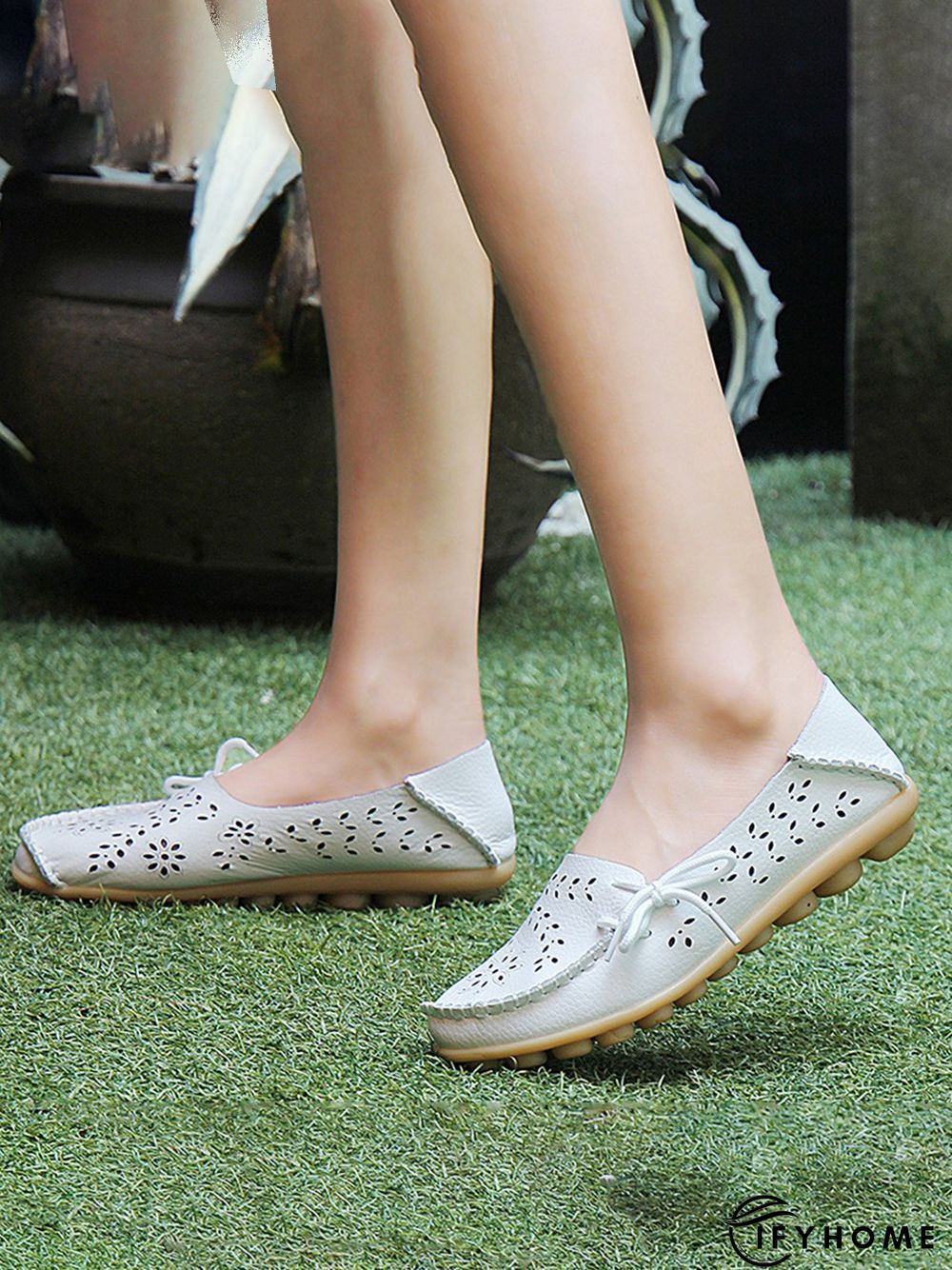 Cowhide Hollow Lace-up Portable Shoes | IFYHOME