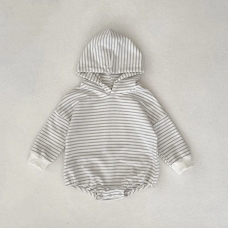  Baby Simple Hooded Striped Bodysuit