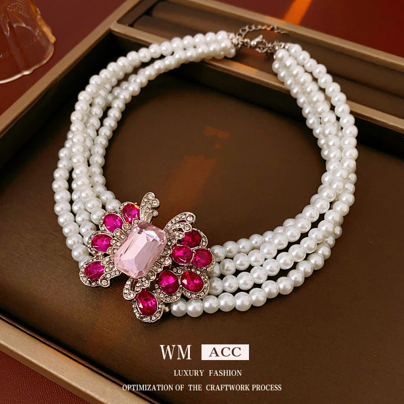 Baroque Butterfly Insect Chinese Zodiac Animal Artificial Pearl Diamond Inlay Necklaces