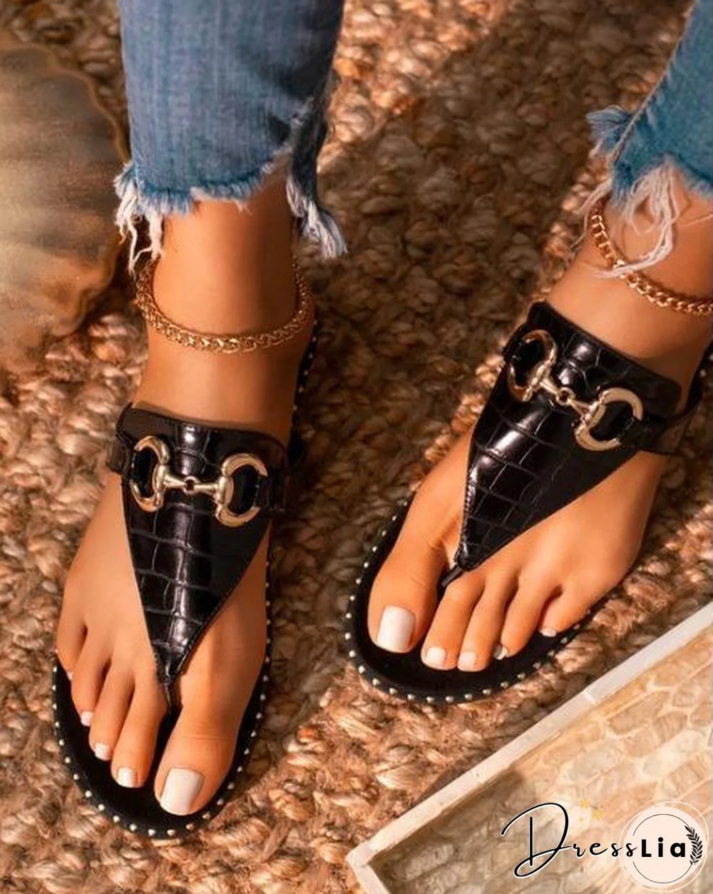 Chic Open Toed Alloy Chain Embellished Sandal Shoes