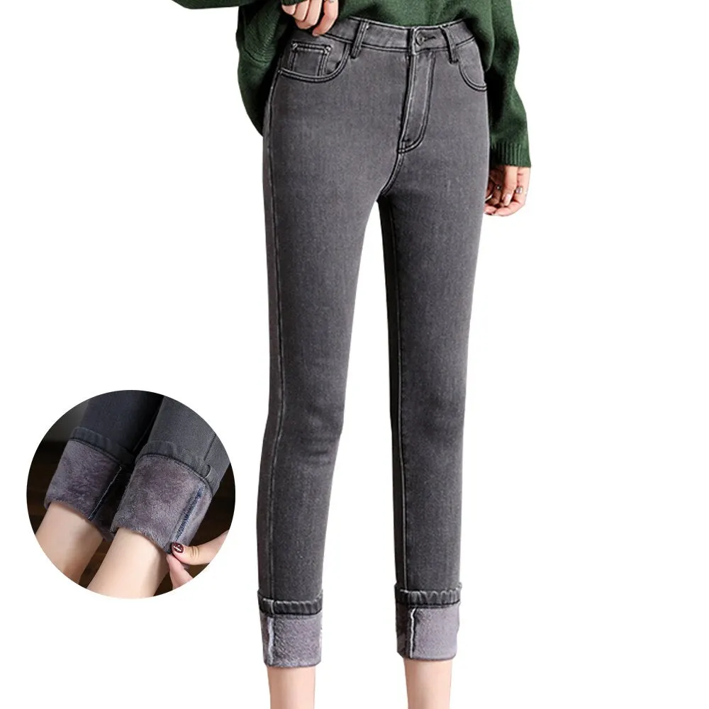 Winter Thick Jeans Velvet Warm Women Denim Pants Elastic High Waist Slim Plus Size Trousers Pantalon Femme Skinny Jeans Woman