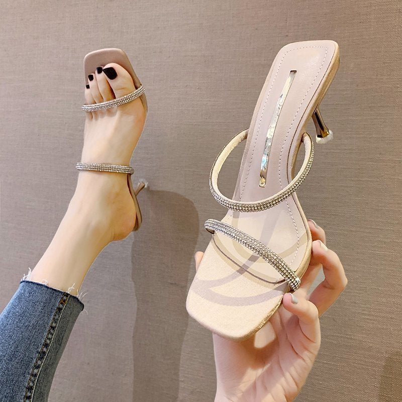 Comemore High Heels With Rhinestones Slipper Women Summer Party Shoes Woman Stilettos Fashion Elegant Women's Slippers Sandals