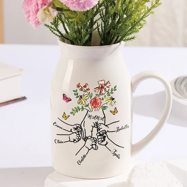 Kettenmachen Personalisierte 5 Namen & Text Blume Hand in Hand Familie Vase