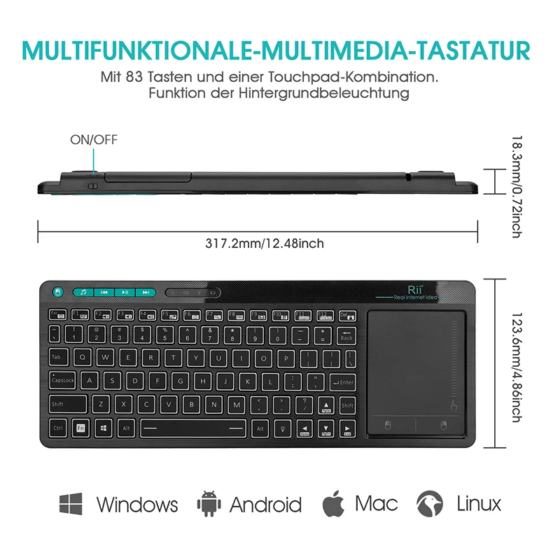 Rii Mini 2.4G Wireless Keyboard K18+