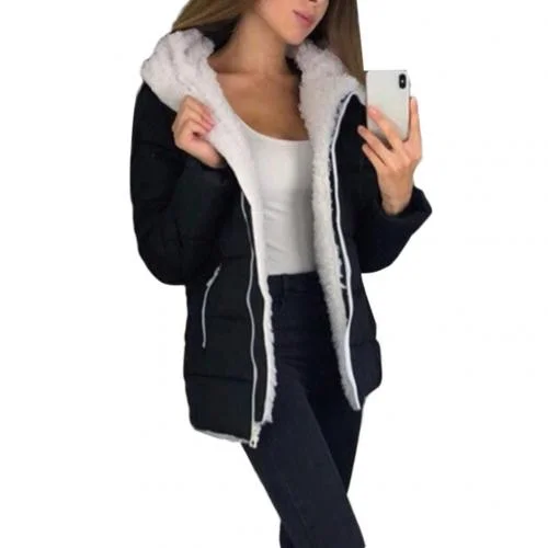 Women Autumn Winter Cotton Solid Color Zipper Hooded Jacket Thickened Warm Cotton Coat Warm Keeping jacket winter jacket women
