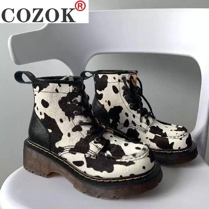 Women Motorcycle Boots Autumn Winter Fashion Solid Color Martin Boots Women High Quality Comfortable Cow pattern Female Boots