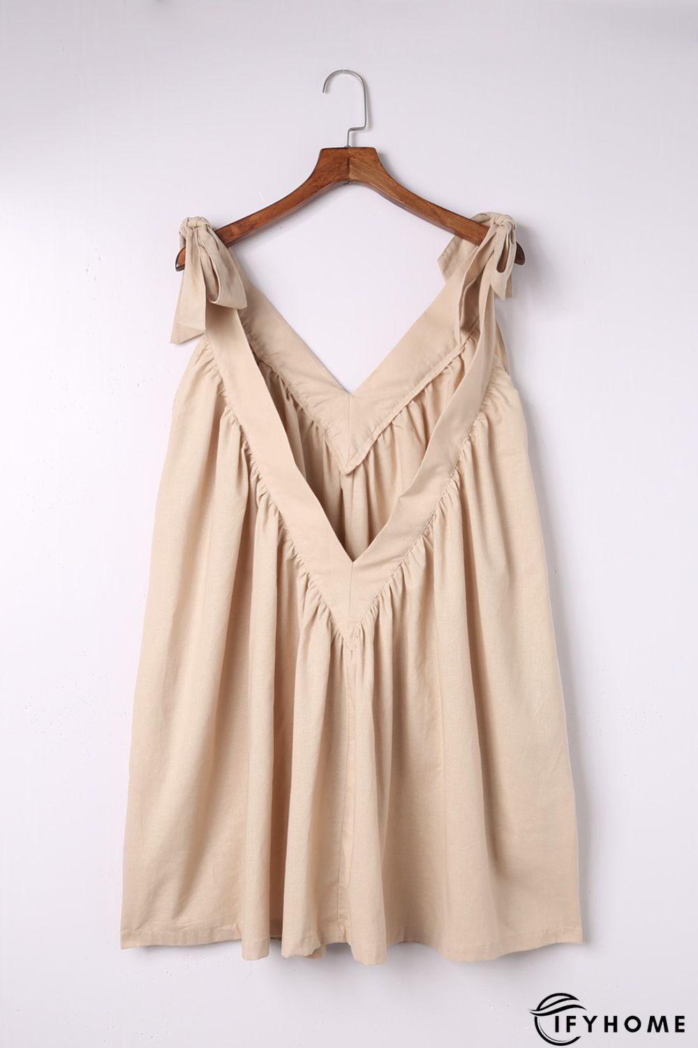 Apricot Deep V Neck Bow Knot Oversized Backless Mini Dress | IFYHOME