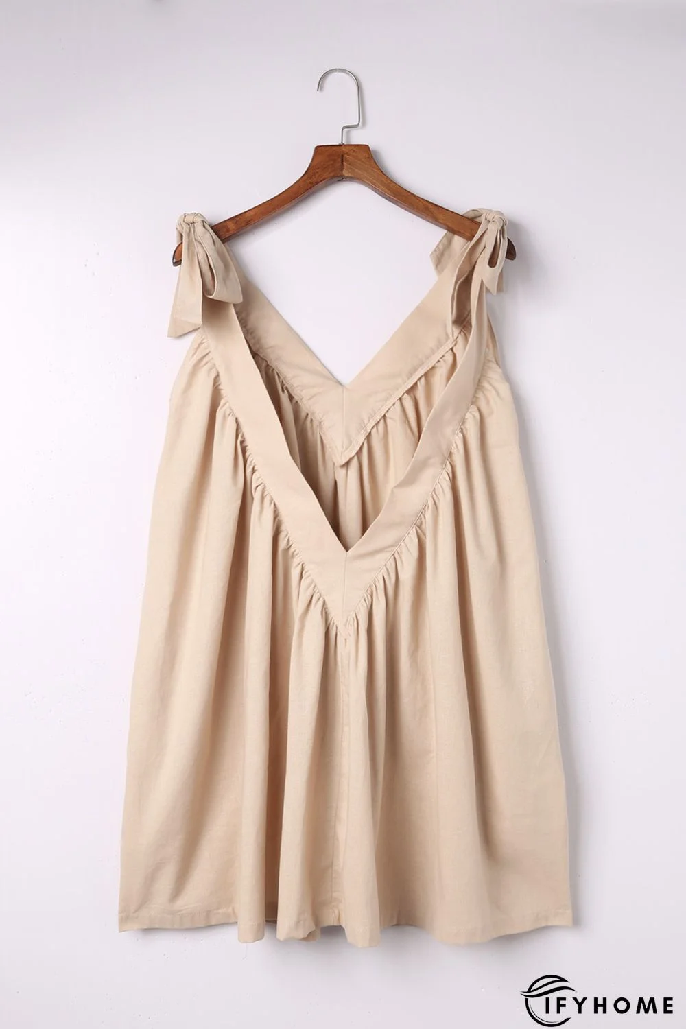 Apricot Deep V Neck Bow Knot Oversized Backless Mini Dress | IFYHOME