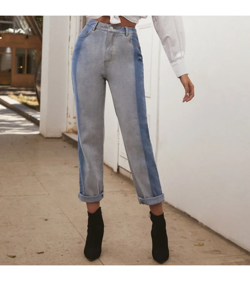 Women Fashion Stitching Color Pocket Design Jeans XS-L