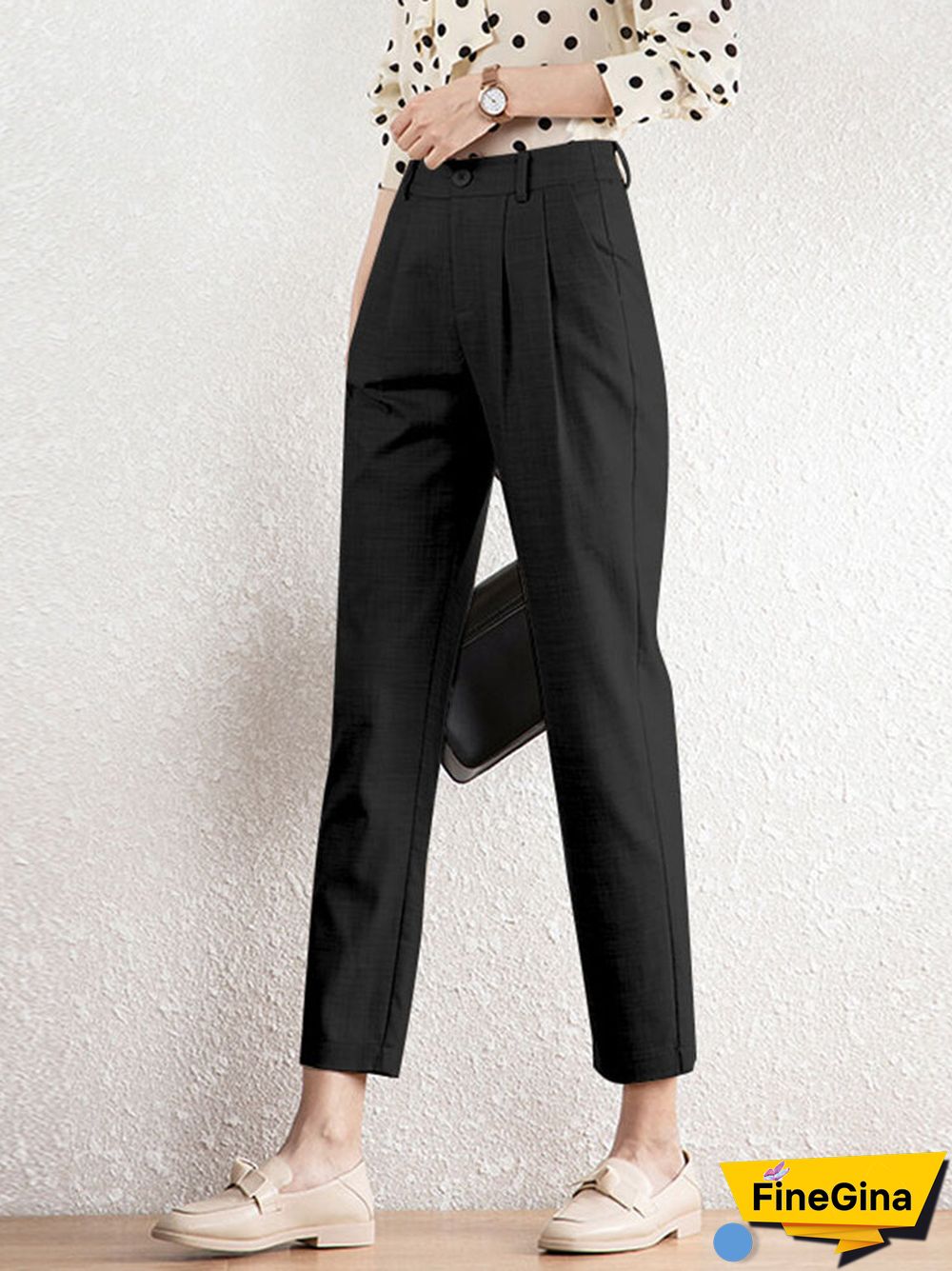 Solid Pocket Pleated Tailored Pants For Women