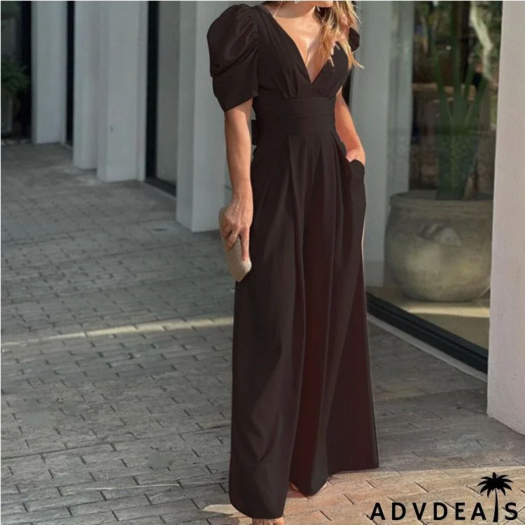 Women Fashion Elegant Casual Loose Wide Leg Jumpsuit