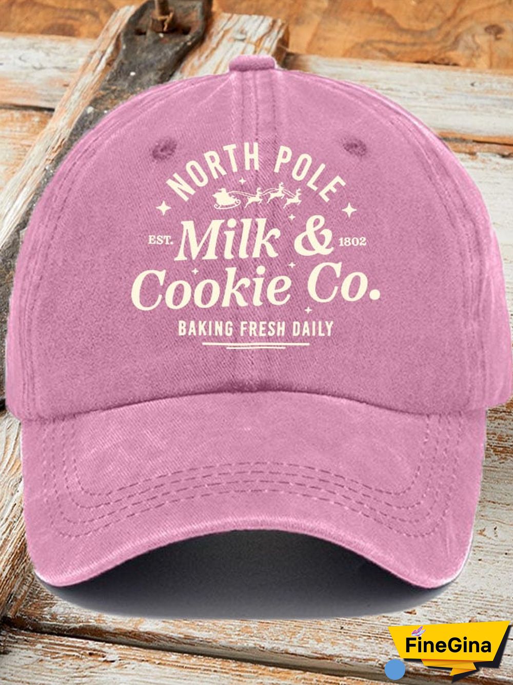 North Pole Milk & Cookie Co. Baking Fresh Daily EST 1802 Christmas Women's Printed Baseball Cap