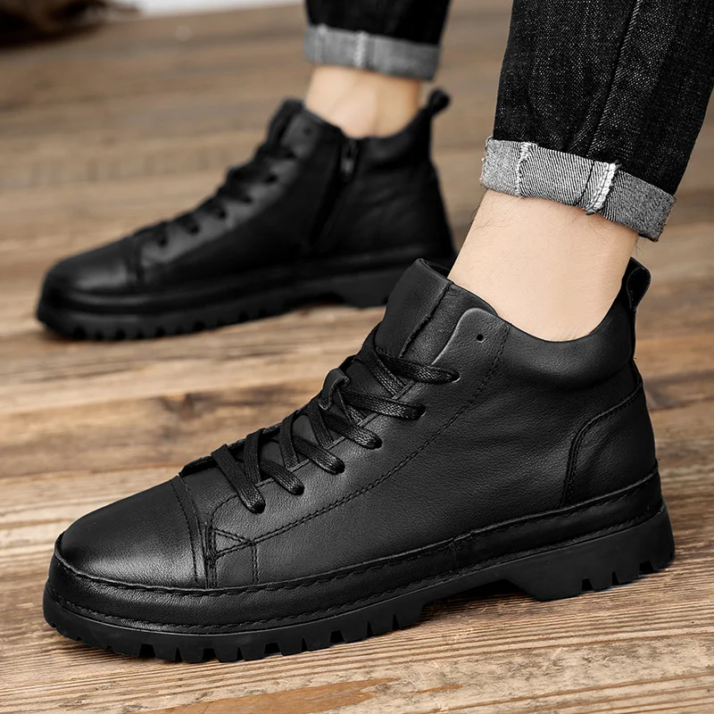 Cricsblue Men's Boots lace up Winter Fashion botines Ankle Boots Vintage Business Dress Shoes genuine Leather Casual Shoes For Men flats