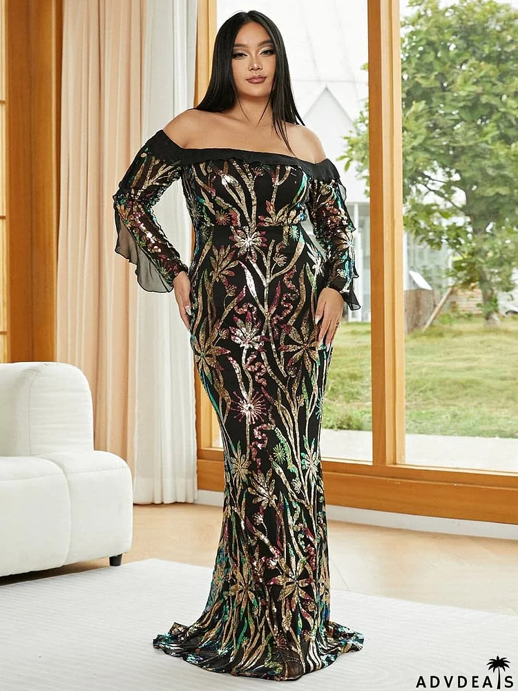 Plus Size Off Shoulder Sequin Mermaid Dress PJMH3101