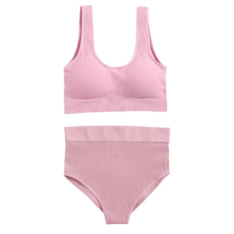 Seamless Women Sexy Bra Set U-back Cropped Top And Hight Waist Pantys Comfortable Underwear Suit S-XL Ultra-thin Lingerie Girls