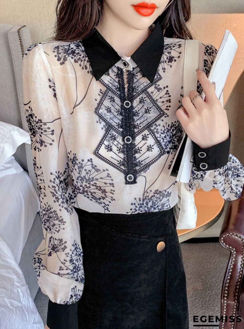 Elegant Jacquard Chiffon Long Sleeve Shirt | EGEMISS