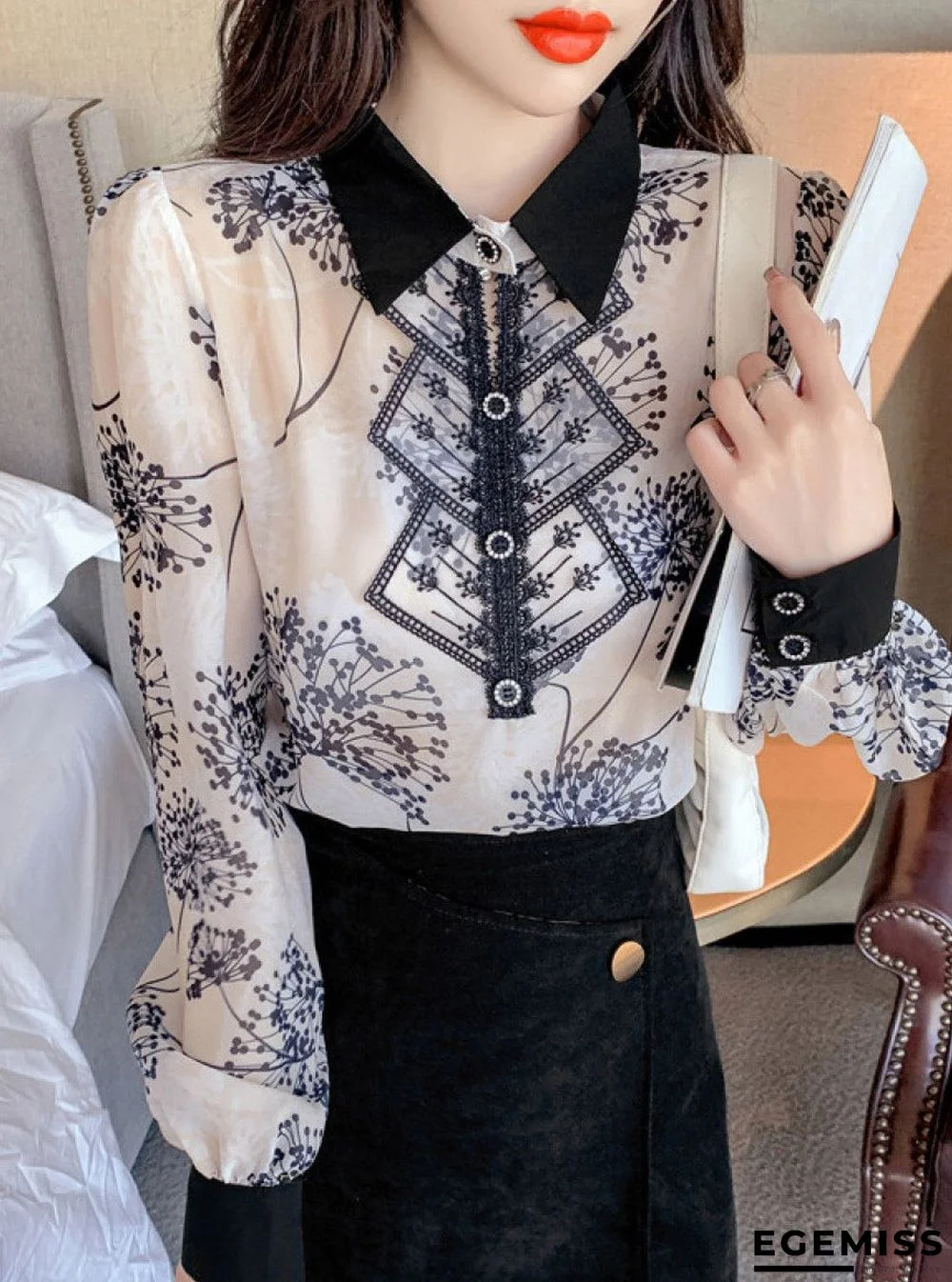 Elegant Jacquard Chiffon Long Sleeve Shirt | EGEMISS