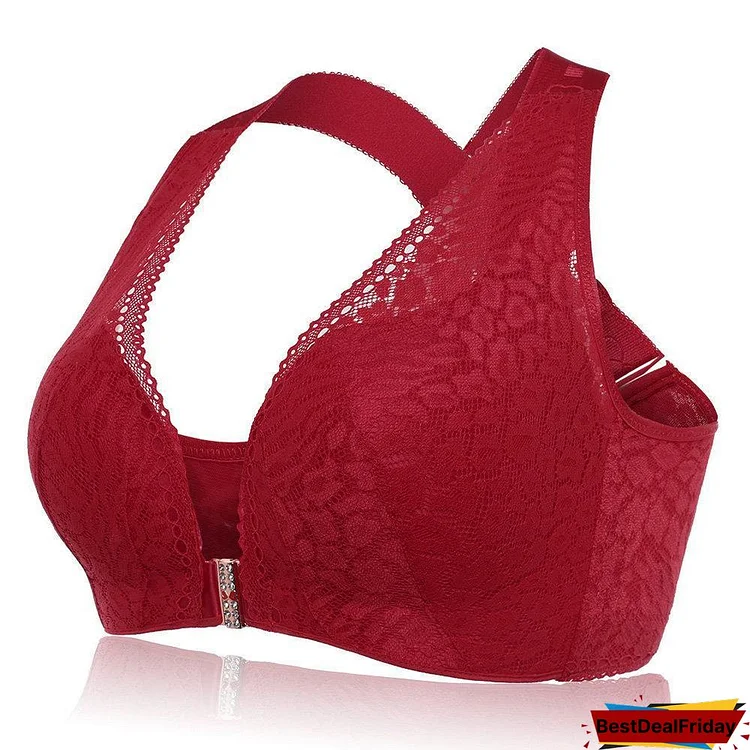 Plus Size Wireless Front Closure Widen Criss Cross Straps Support Back Lace Bras