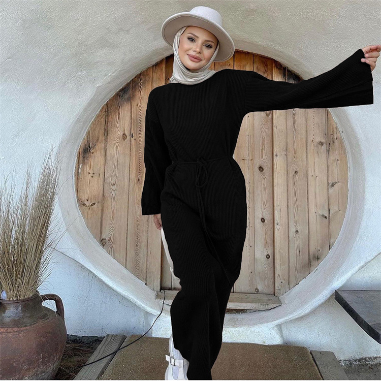 Ootddress Knitwear Lace-Up Casual Dress Sweater For Women Ribbed Fashion Bandage Elegant Knit Autumn Dress Ladies Bandage Dress New