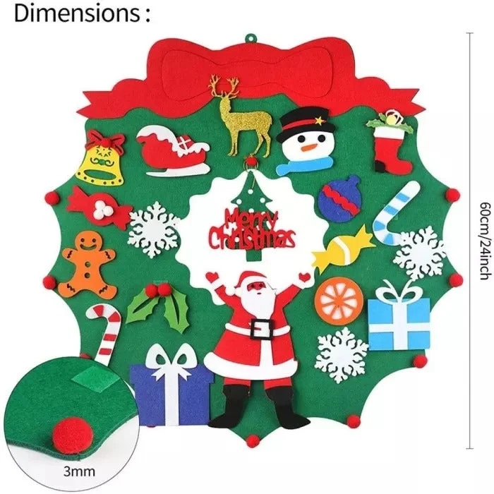 Felt Christmas Wreath with LED Light Door Wall Hanging Christmas Decoration Kit