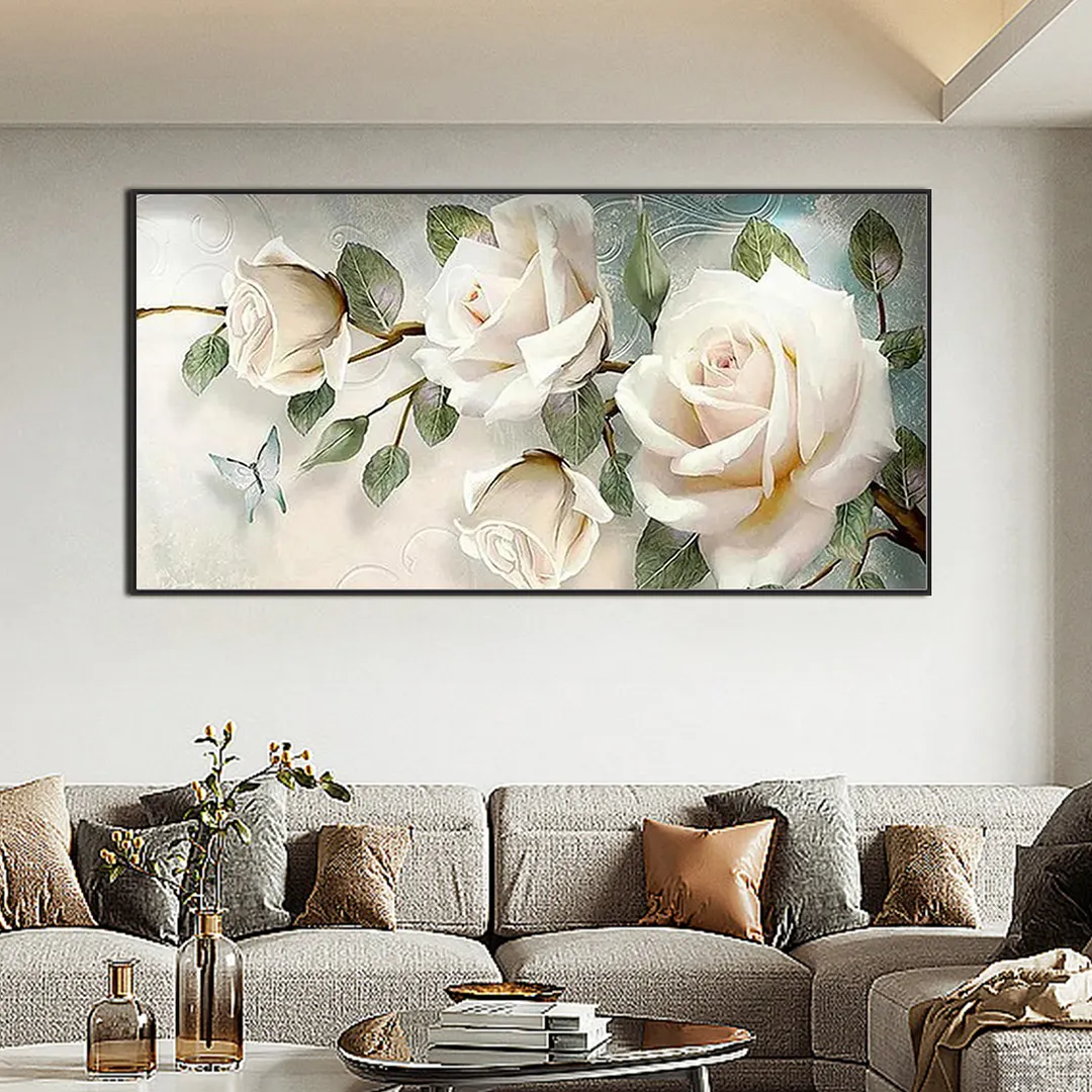 White Roses Full DIY 5D Round Drill Diamond Painting Kit for Adults/Beginners Gift Idea Home Decor Diamond Dots Paintings Picture Arts Craft 85x45cm