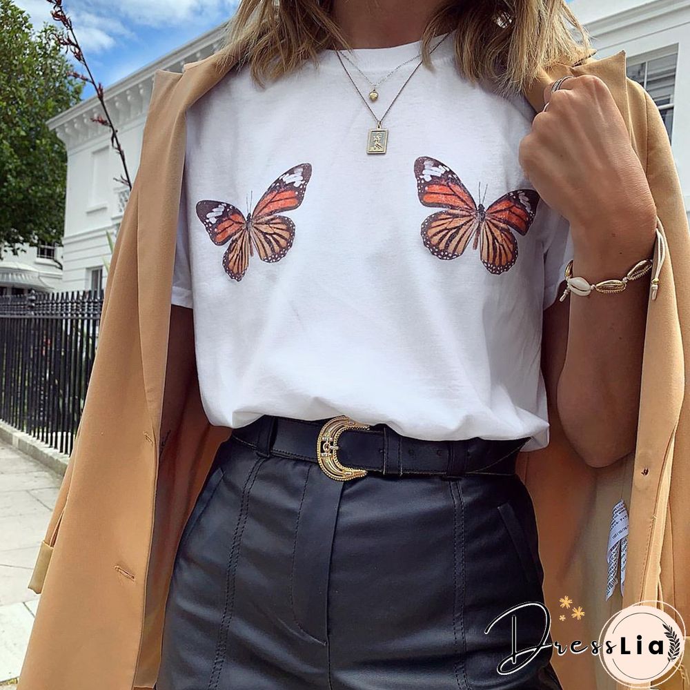 Vintage Butterfly Printed Short-Sleeved T-Shirts