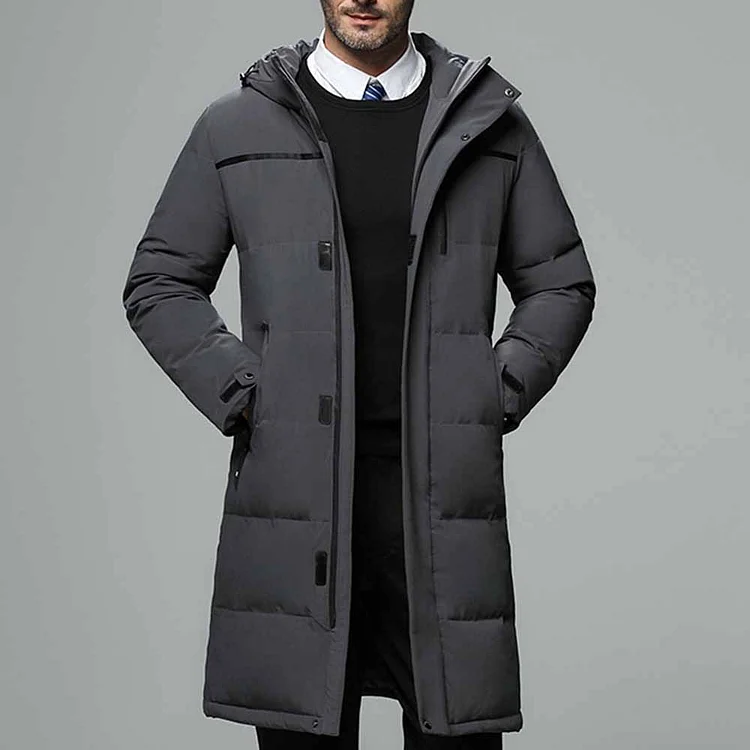 Men's Daily Zipper Pockets Long Sleeve Quilted Hooded Down Coat