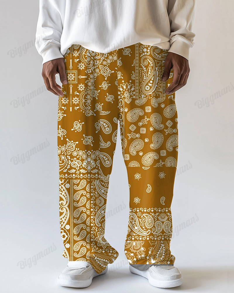 Irregular Paisley Pattern Men's Loose Plus Size Straight Long Sweat Pants