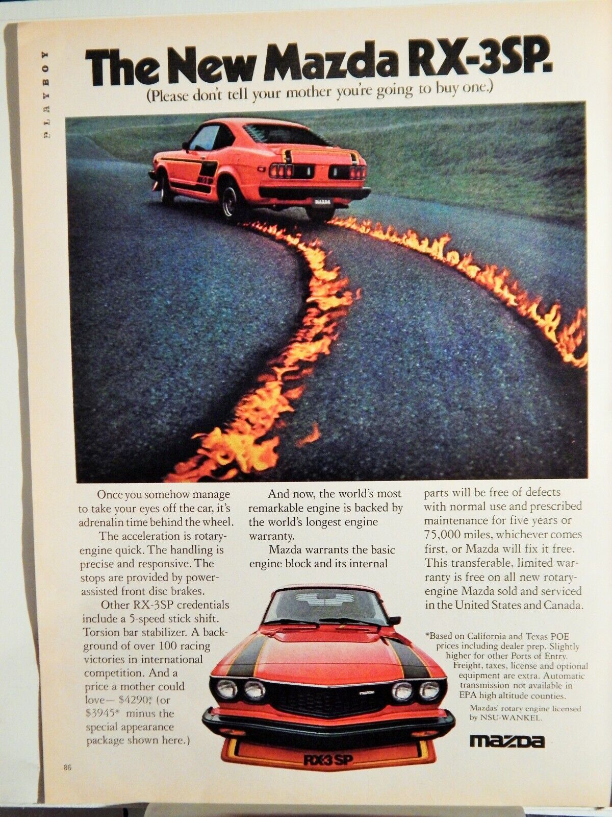 MAZDA RX-3SP ROTARY ENGINE SPORTSCAR ORIG. VTG 1977 Photo Poster painting AD,