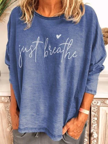 Letter Casual Long Sleeve Cotton-Blend Shirts & Tops