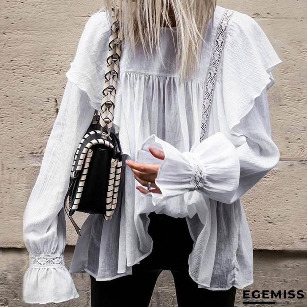 Plus Size White Cotton Tunic Beach Thin Bell Sleeve Casual Loose Oversized Blouse Tops | EGEMISS