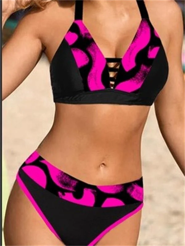 Women Graphic Sleeveless V-neck Bikini Swimwear
