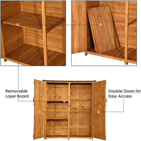 Eletriclife 65 Inch Wooden Storage Shed Outdoor Fir Wood Cabinet