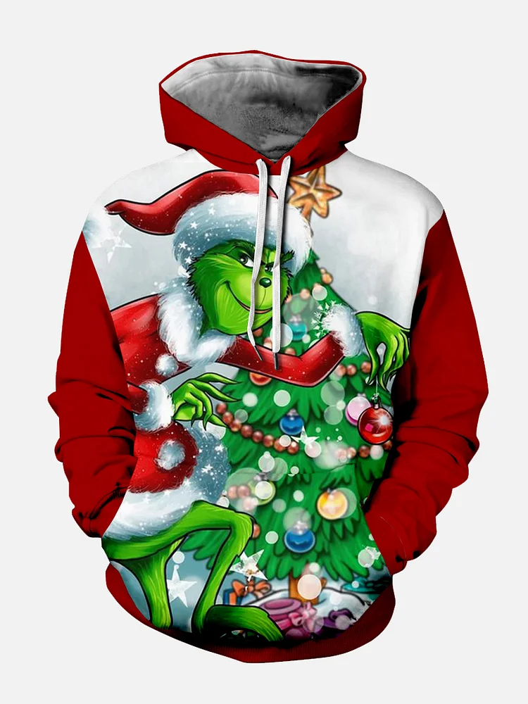 Men's Revisited Classic Christmas Character Print Hoodie PLUSCLOTHESMAN