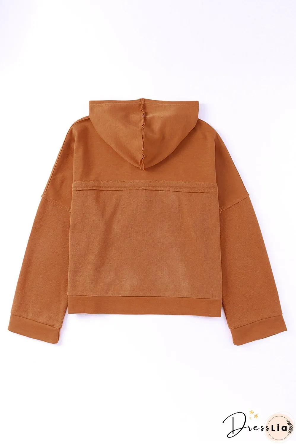 Casual Button Solid Patchwork Trim Hoodie