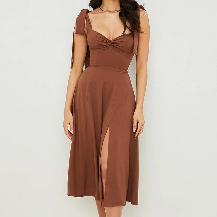 Women's Solid Color Fashion Elegant Slit Casual Midi Dress