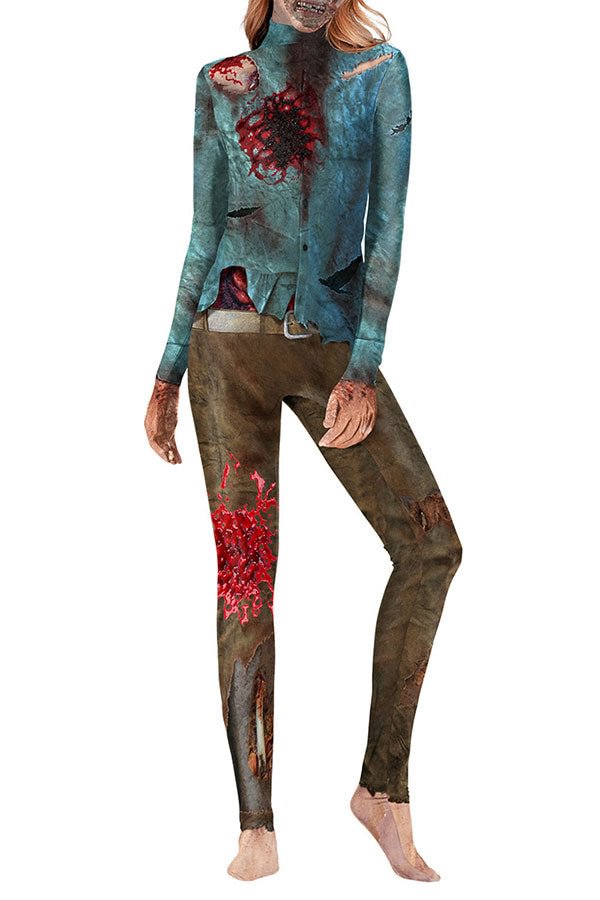 Bloody Zombie Bodysuit Halloween Costume-elleschic