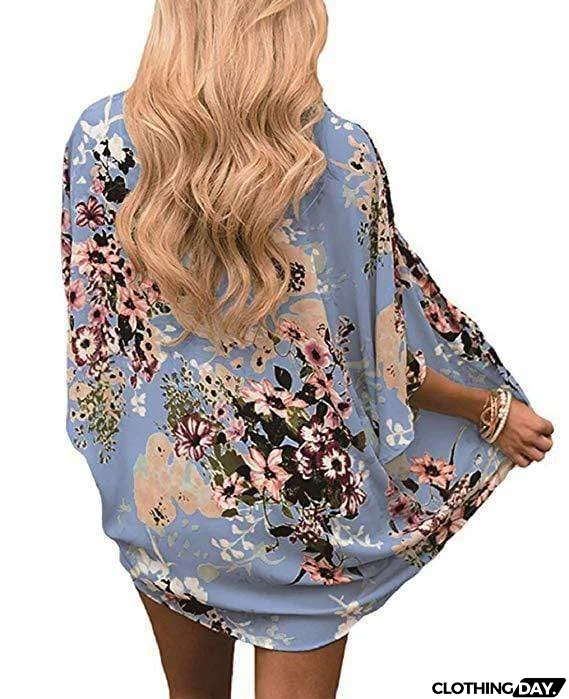 Bohemia Flower Print Summer Beach Women's Cardigan Loose Chiffon Coat