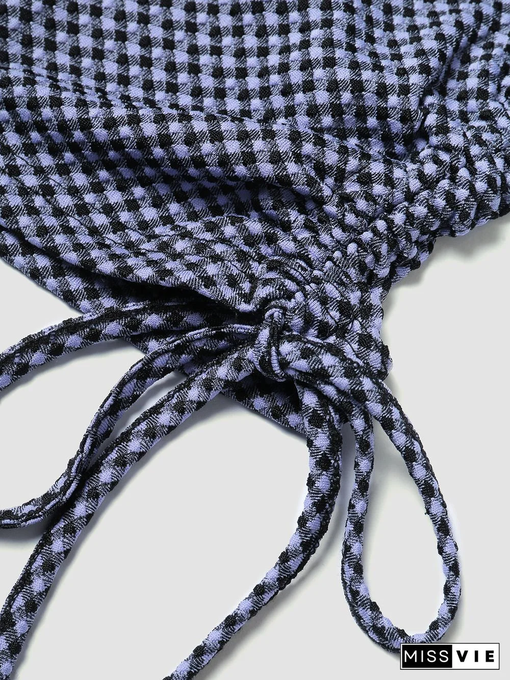 Check Pattern Chain Halter Open Back Drawstring Tank Top