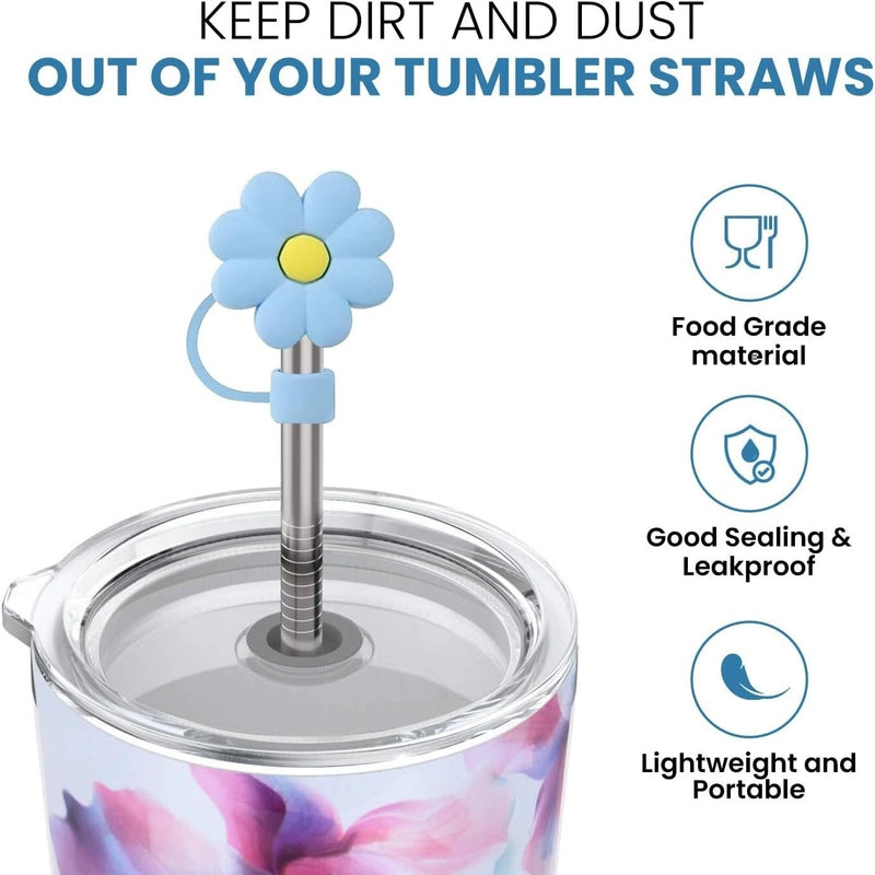 5 Pieces Silicone Straw Cap Flower Cartoon Baiyun Cup Straw Protective Cover Dust Plug 10mm