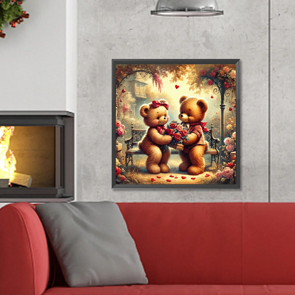 Diamond Painting - Full Round Drill - Rose Heart Bear(Canvas|30*30cm)