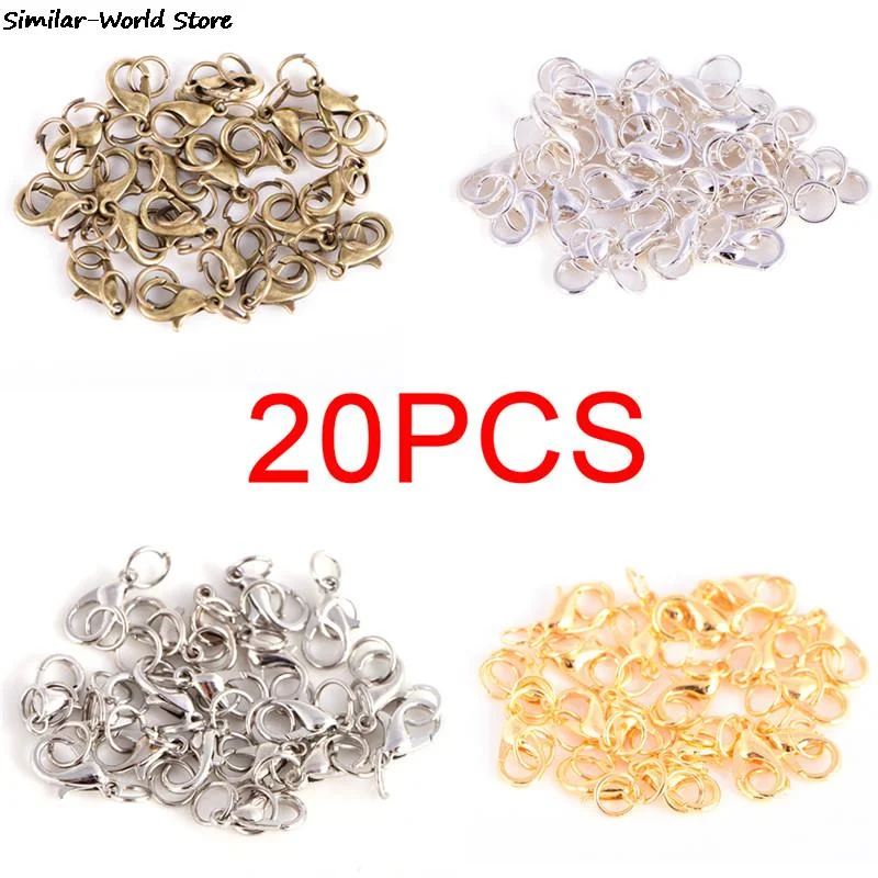 20Pcs Boho Style Lobster Claw Clasps Split Ring Jump Rings Making Hook Beads Crimp End Spring Necklace Snap Chains Connector Set