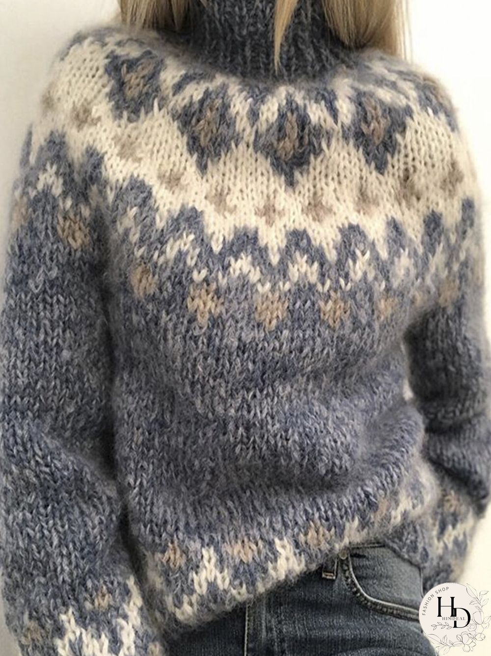 Vintage Jacquard Printed Casual Pullover Knit Women Sweater