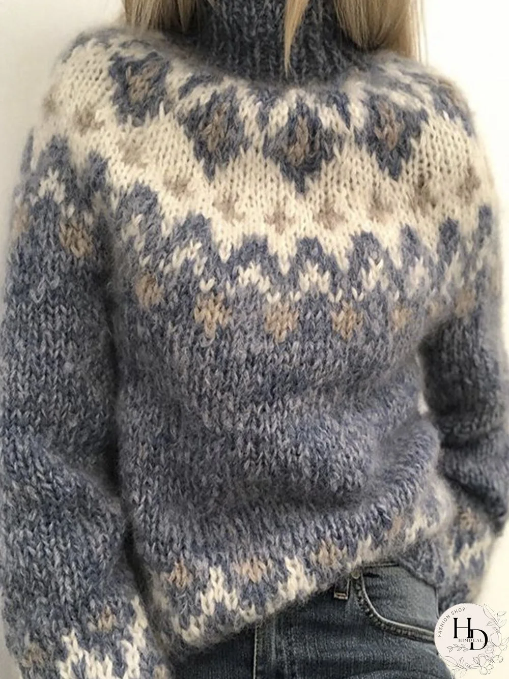 Vintage Jacquard Printed Casual Pullover Knit Women Sweater