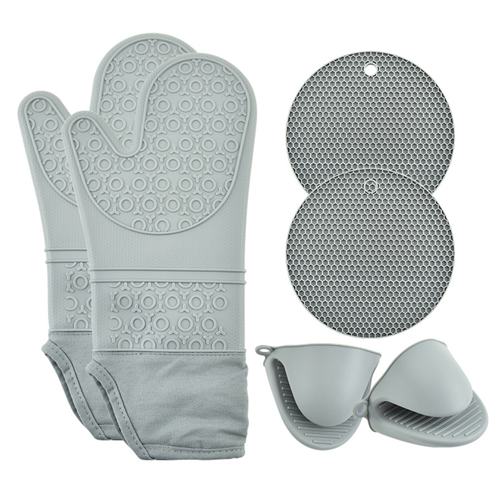

Extra Long Oven Mitts Set Silicone Gloves Mittens Pot Holder Heat Pads, 501 Original
